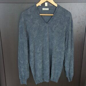 Men's Etro Wool Gray Paisley Patterned V-Neck Sweater - Size L Great Condition